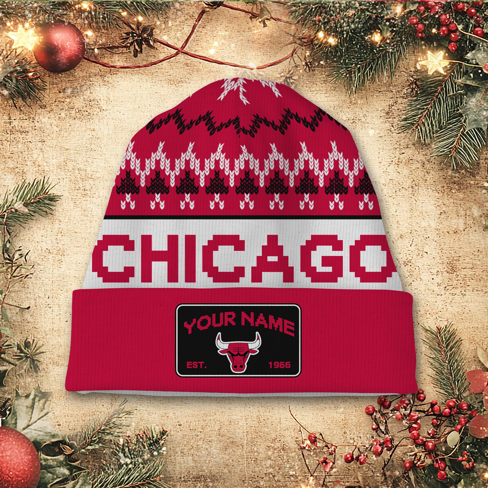 Sportswearmerch Chicago Bulls NBA Christmas Beanie Hat For Fan