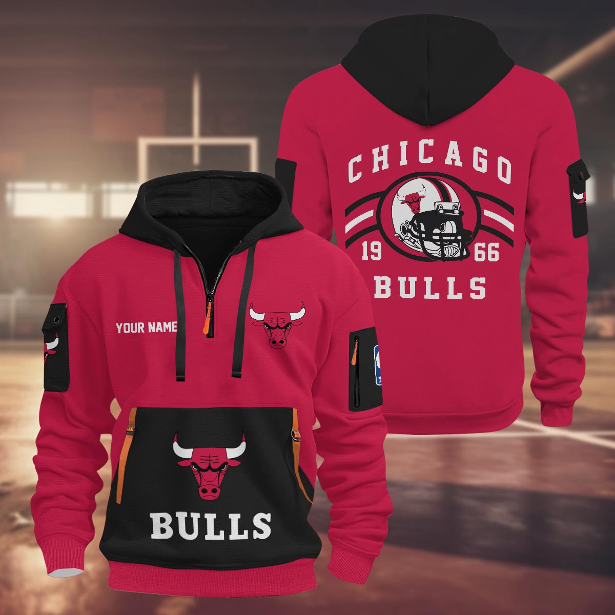 Sportswearmerch Chicago Bulls NBA Half Zip Hoodie Personalized For Fan