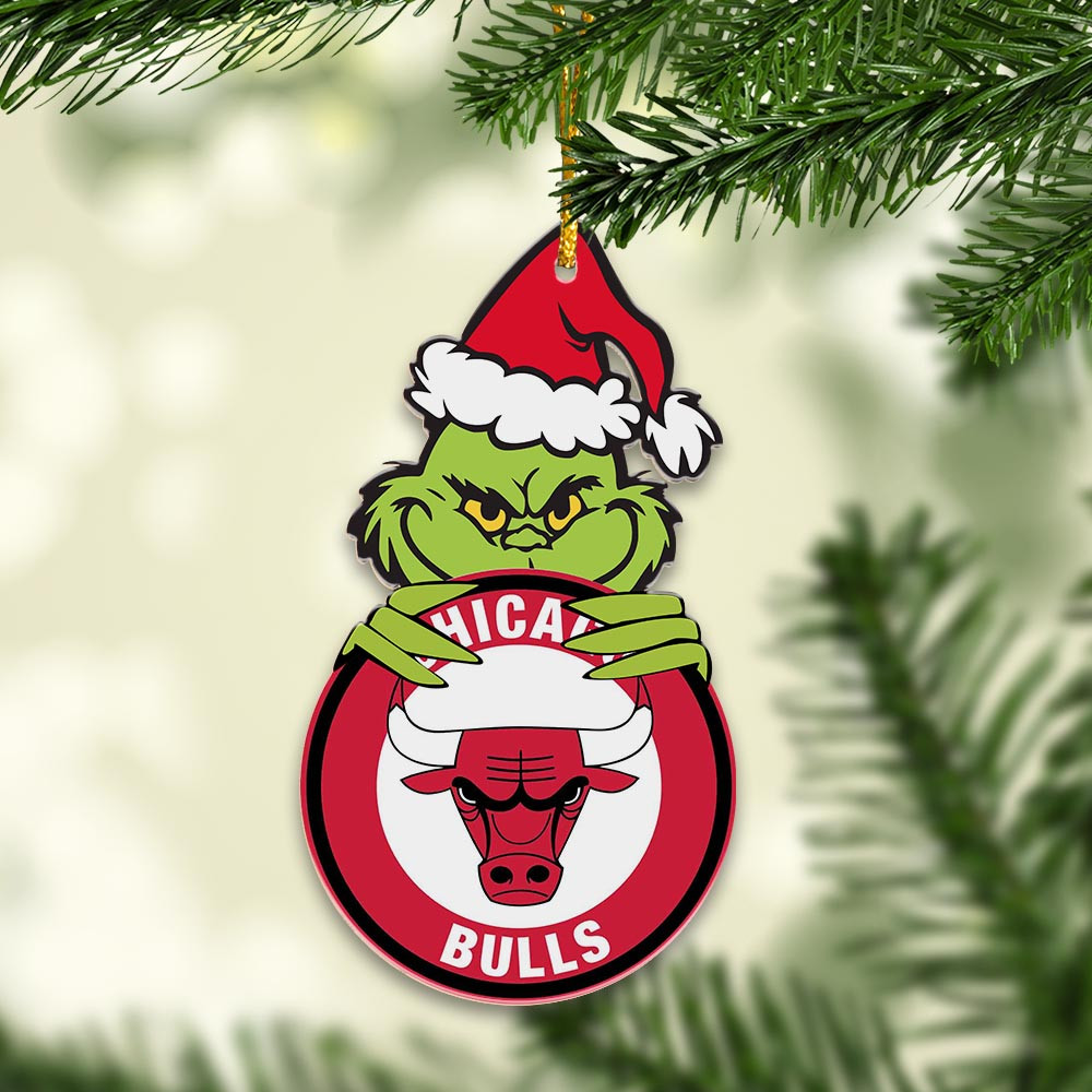 Sportswearmerch Chicago Bulls NBA x Grinch Christmas Acrylic Ornament For Fans