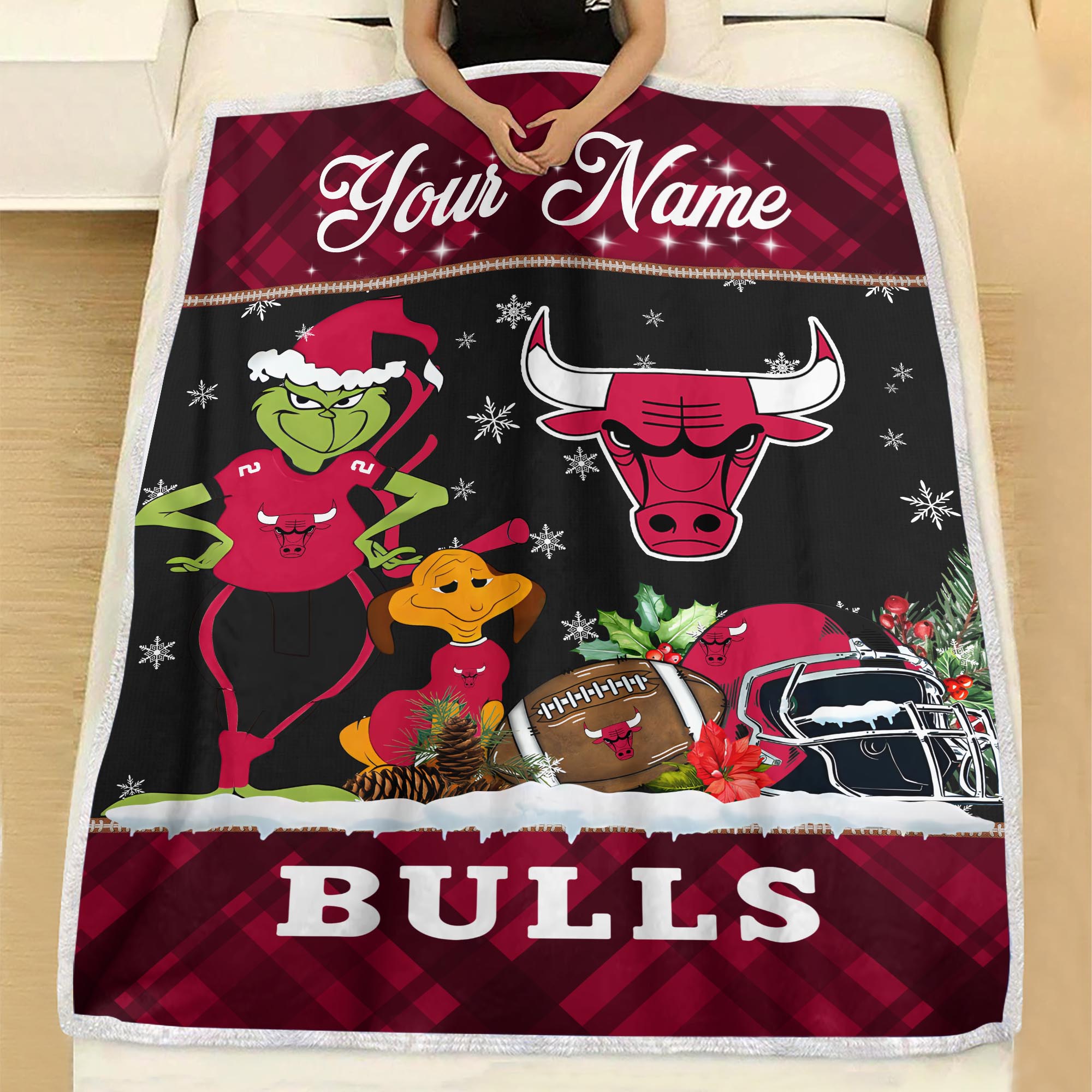 Sportswearmerch Chicago Bulls NBA x Grinch Christmas Fleece Blanket For Fan