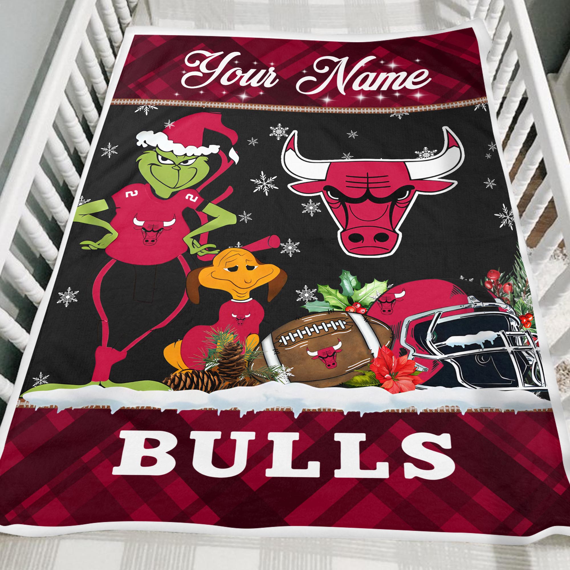 Sportswearmerch Chicago Bulls NBA x Grinch Christmas Fleece Blanket For Fan