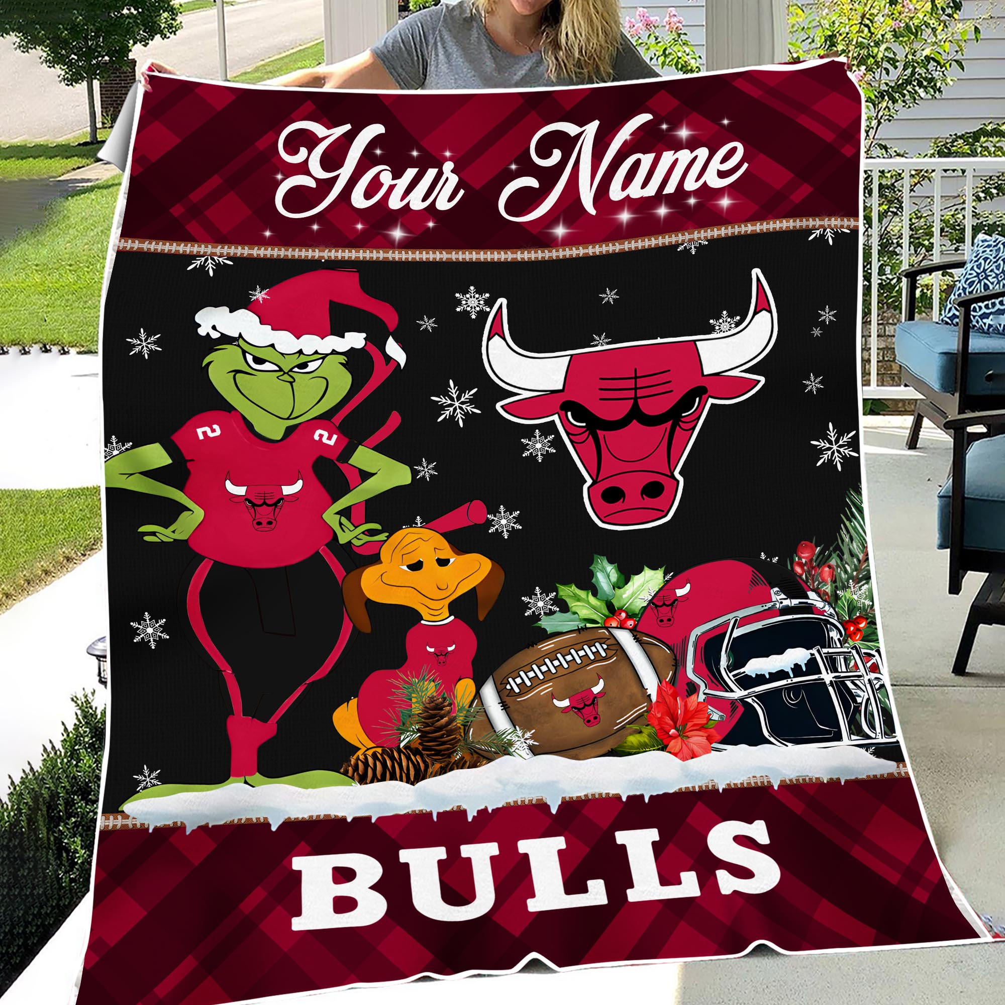 Sportswearmerch Chicago Bulls NBA x Grinch Christmas Fleece Blanket For Fan