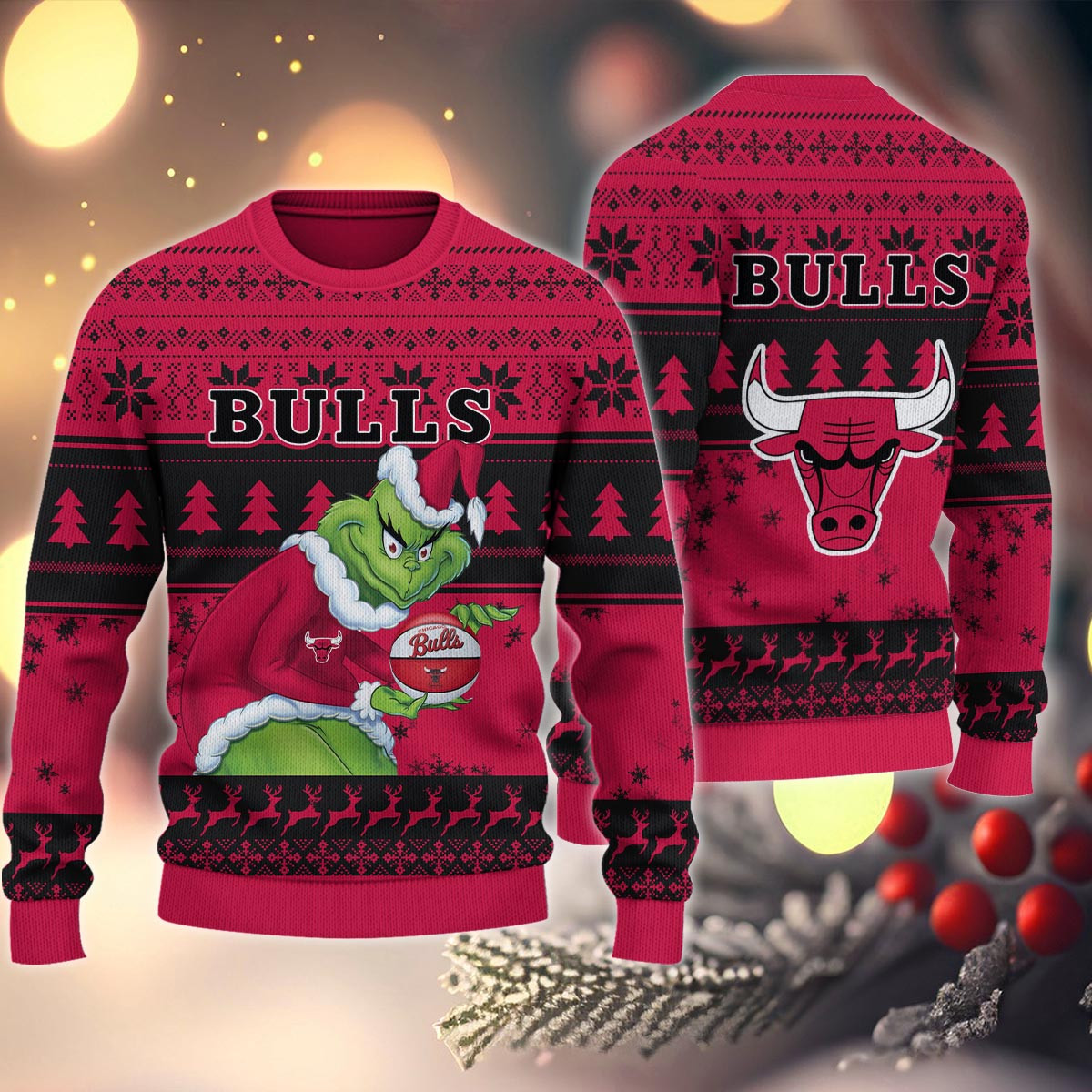 Sportswearmerch Chicago Bulls NBA x Grinch Christmas Ugly Sweater For Fans