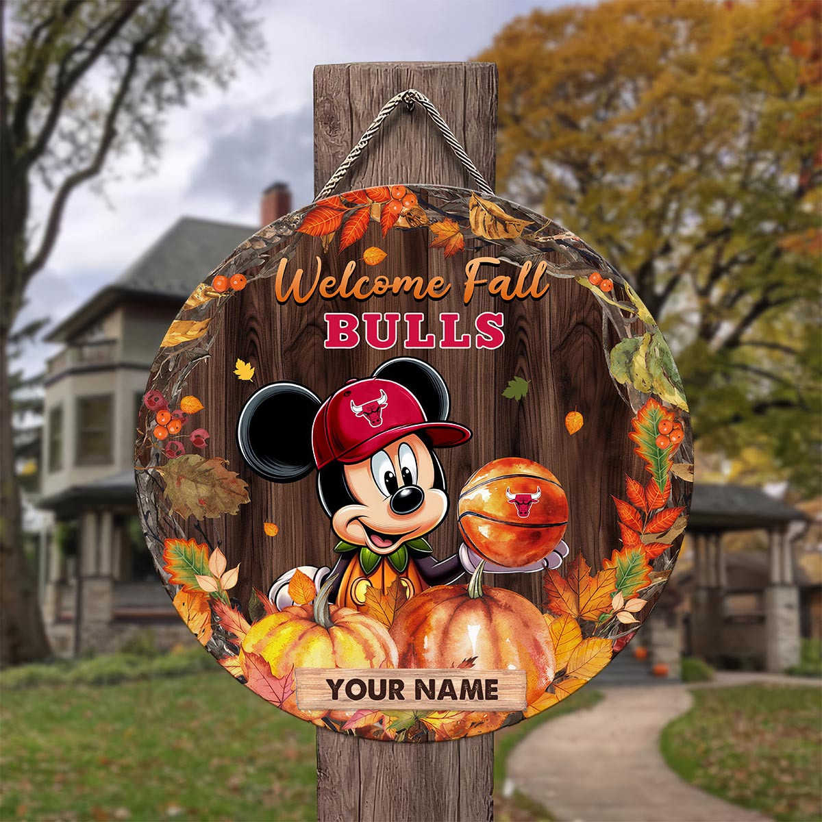 Sportswearmerch Chicago Bulls NFL x Mickey Round Wooden Sign For Fan