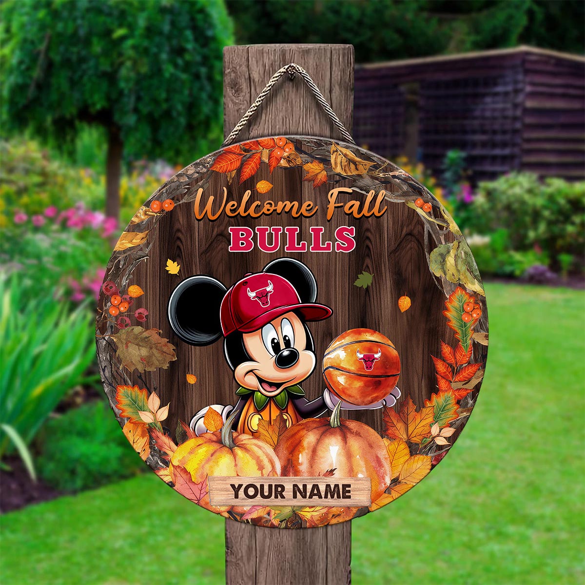 Sportswearmerch Chicago Bulls NFL x Mickey Round Wooden Sign For Fan
