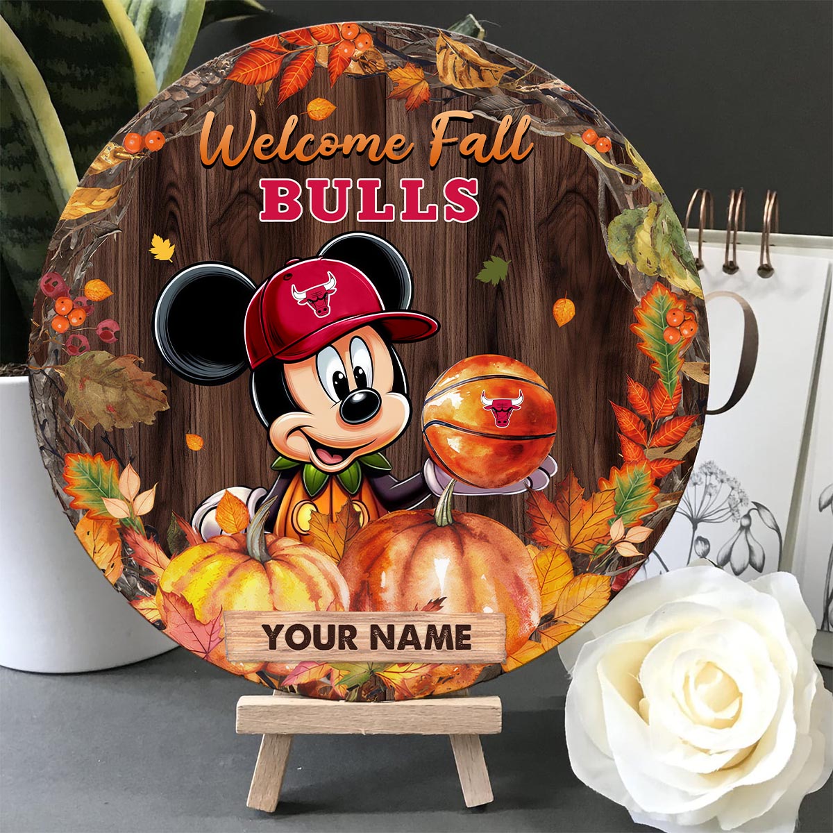 Sportswearmerch Chicago Bulls NFL x Mickey Round Wooden Sign For Fan