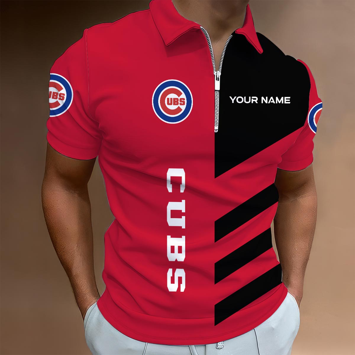 Sportswearmerch Chicago Cubs MLB Lapel Zip Polo Shirt For Fan