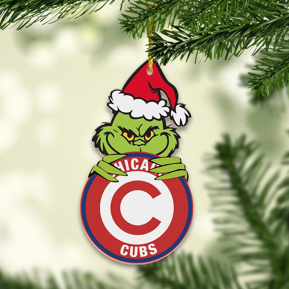 Sportswearmerch Chicago Cubs MLB x Grinch Christmas Acrylic Ornament For Fans