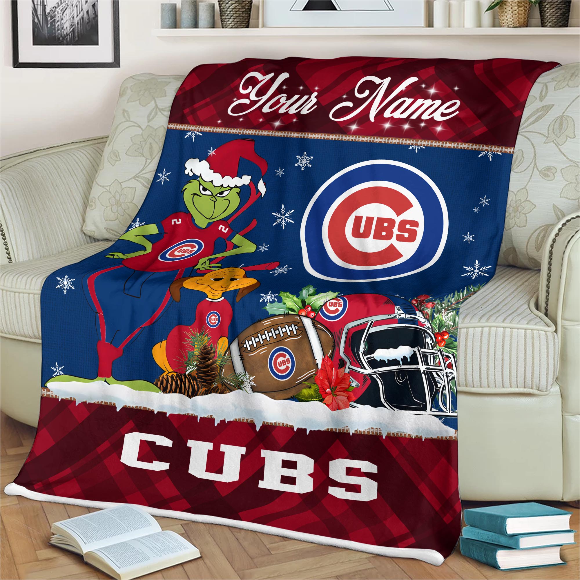 Sportswearmerch Chicago Cubs MLB x Grinch Christmas Fleece Blanket For Fan