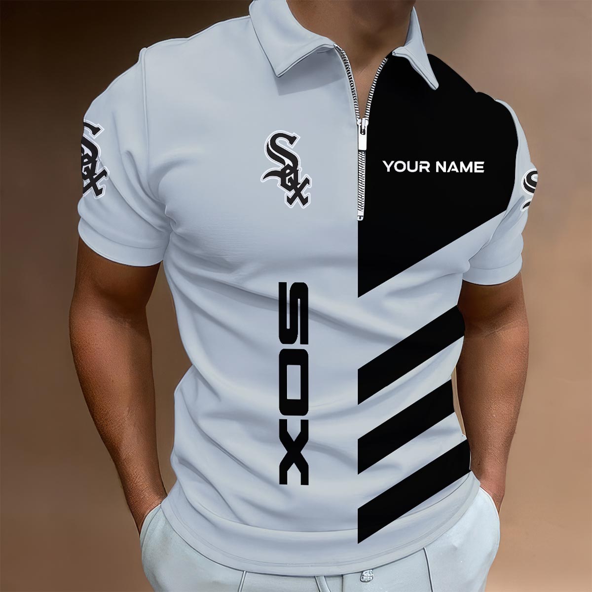 Sportswearmerch Chicago White Sox MLB Lapel Zip Polo Shirt For Fan