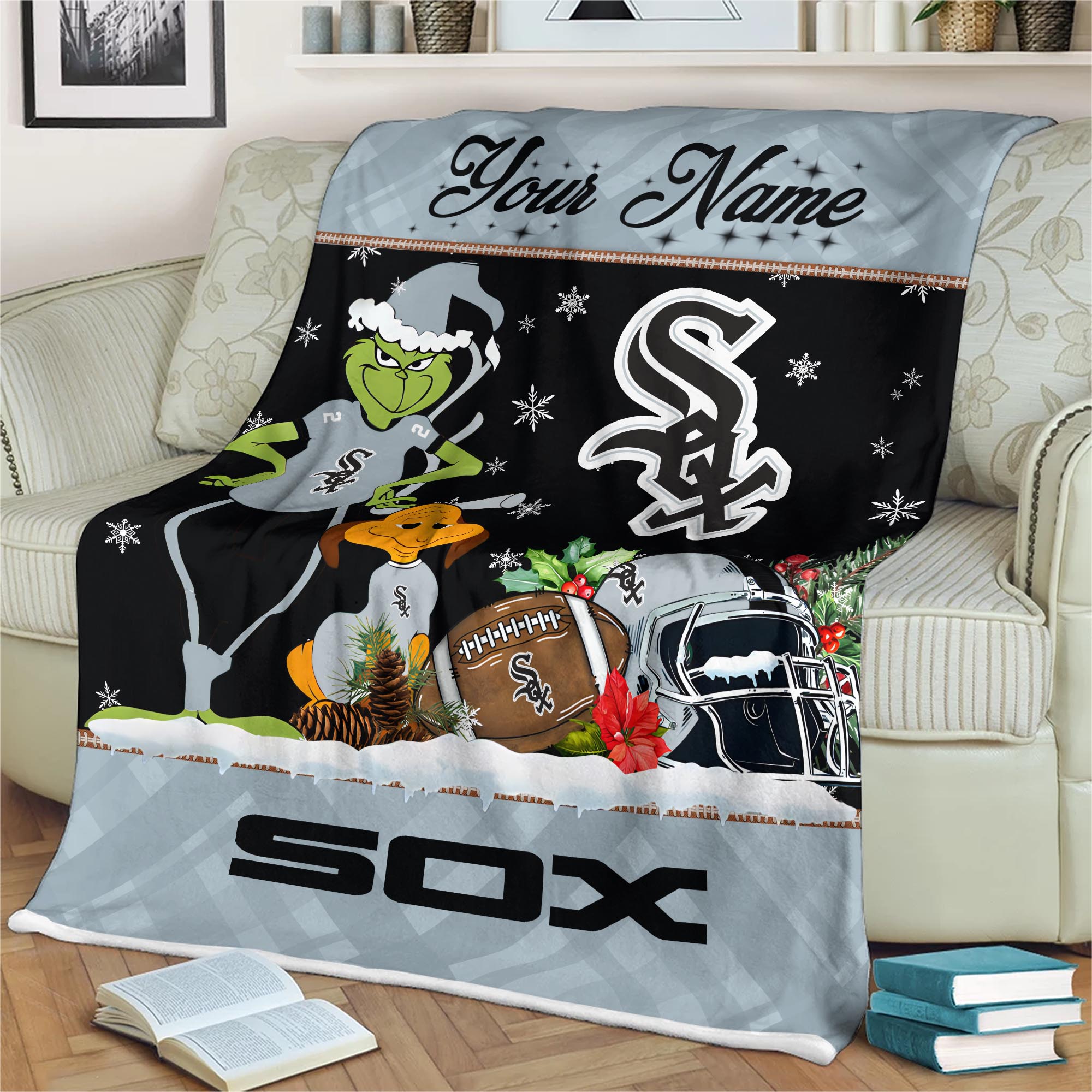 Sportswearmerch Chicago White Sox MLB x Grinch Christmas Fleece Blanket For Fan