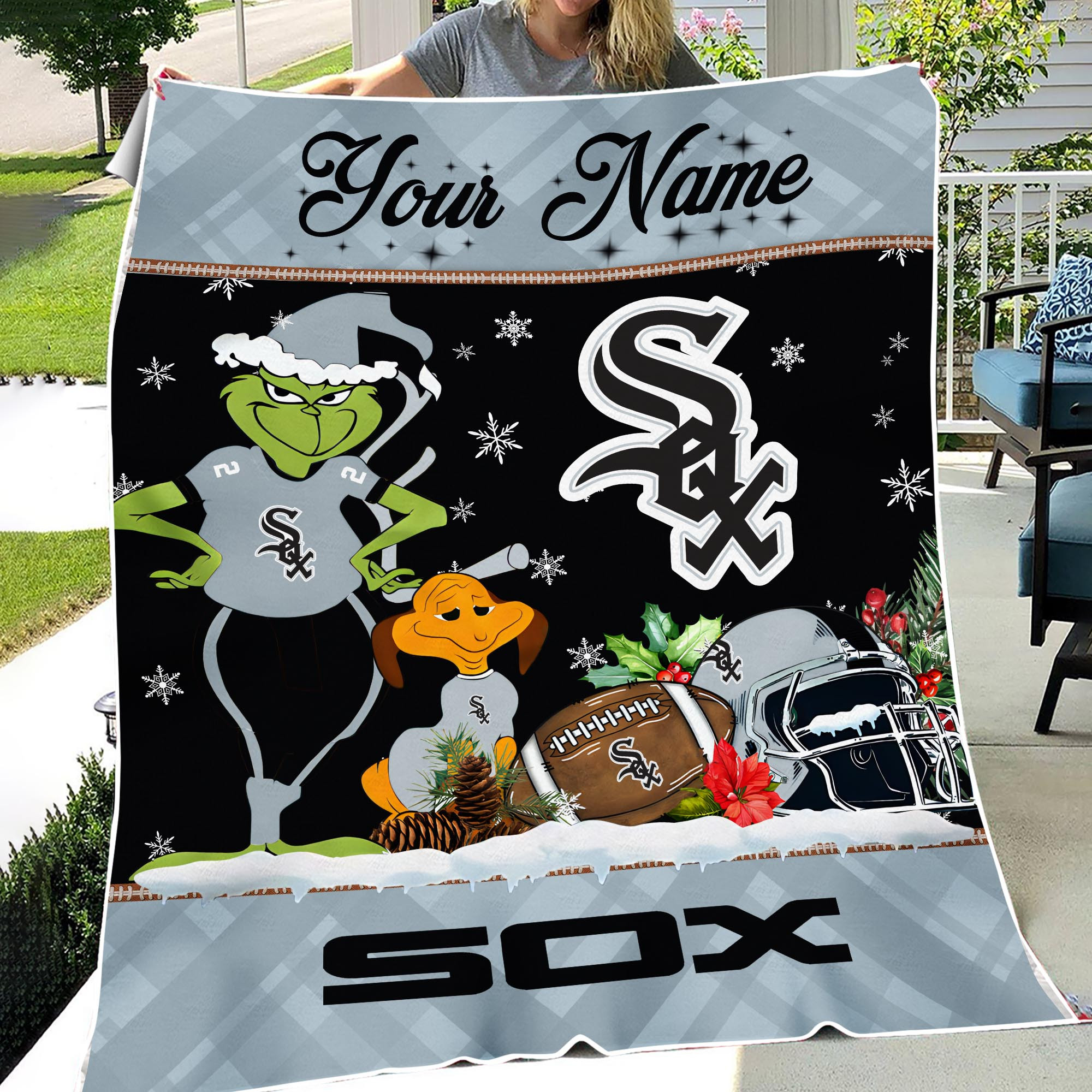 Sportswearmerch Chicago White Sox MLB x Grinch Christmas Fleece Blanket For Fan