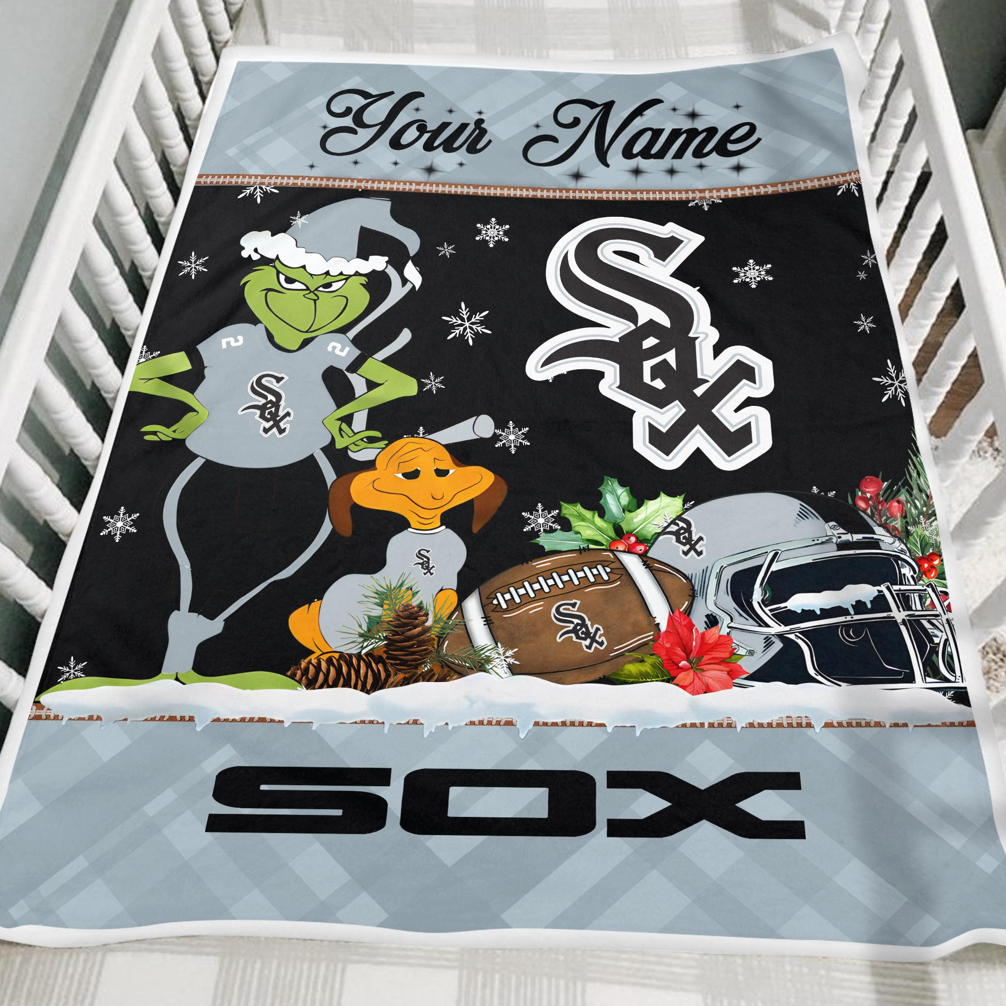 Sportswearmerch Chicago White Sox MLB x Grinch Christmas Fleece Blanket For Fan