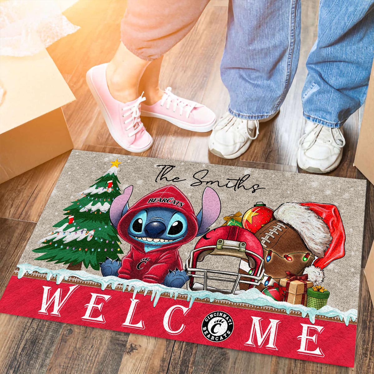 Sportswearmerch Cincinnati Bearcats NCAA x Cute Stitch Christmas Doormat For Fan