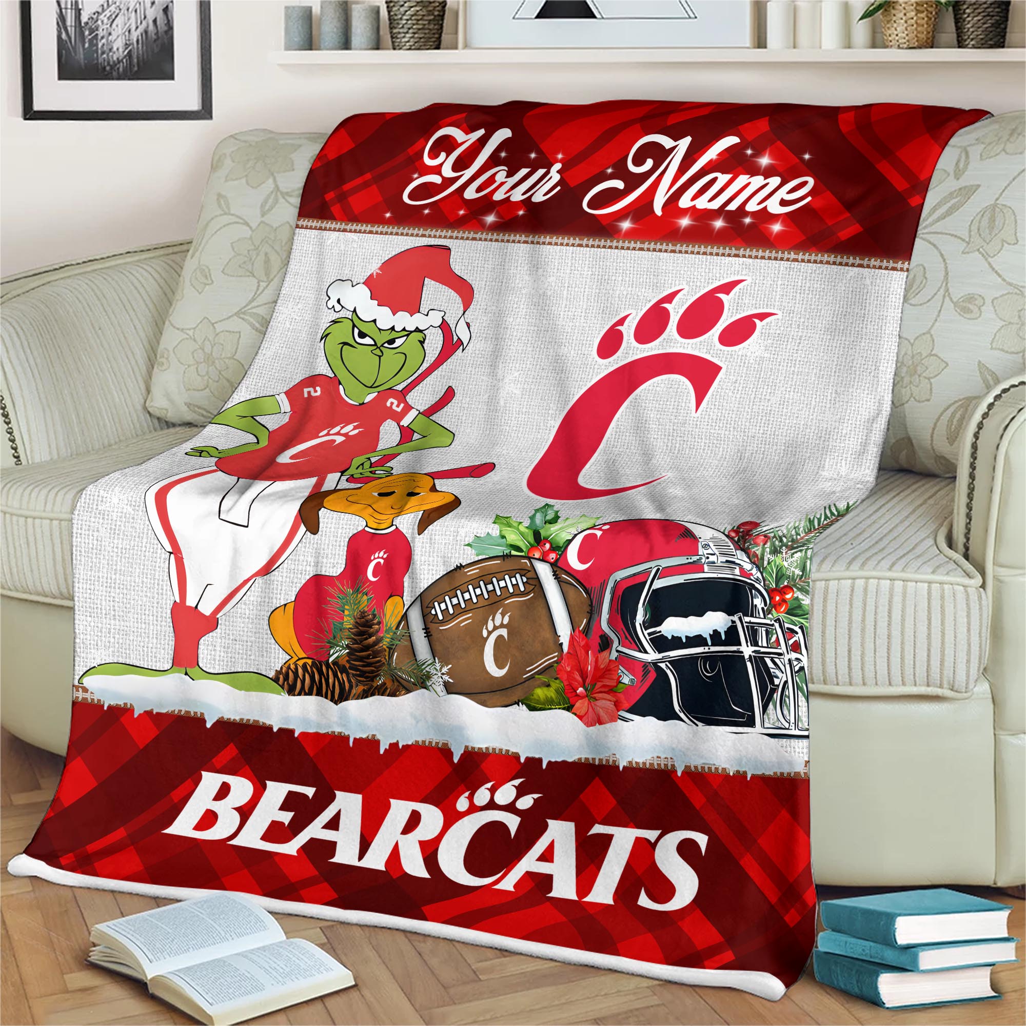 Sportswearmerch Cincinnati Bearcats NCAA x Grinch Christmas Fleece Blanket For Fan