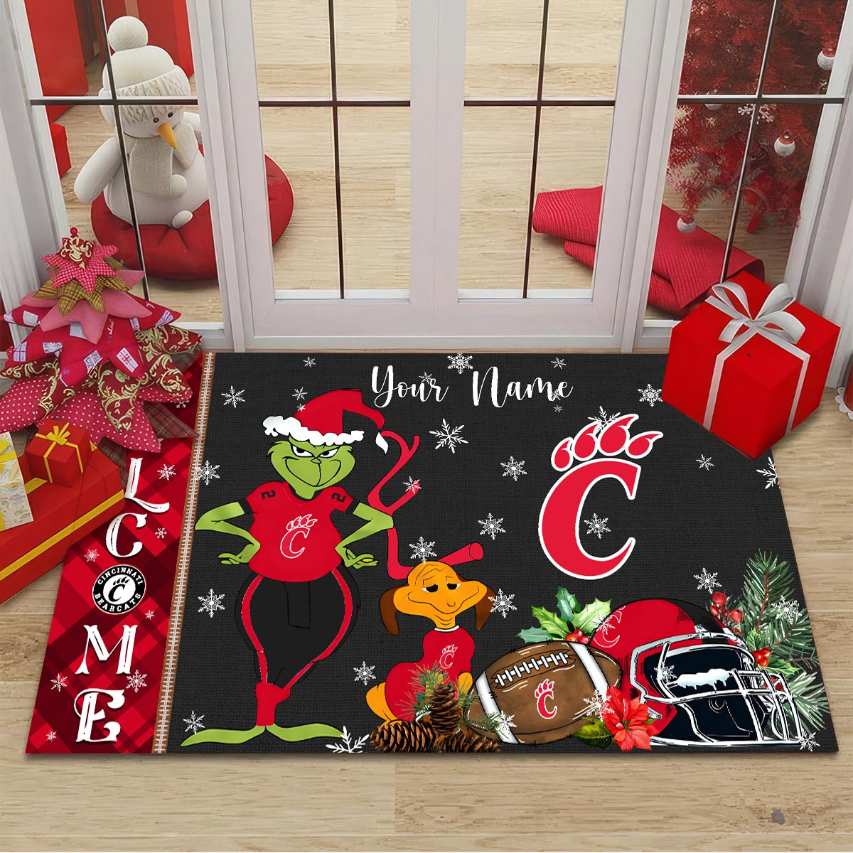 Sportswearmerch Cincinnati Bearcats NCAA x Grinch Christmas Welcome Football Doormat For Fan