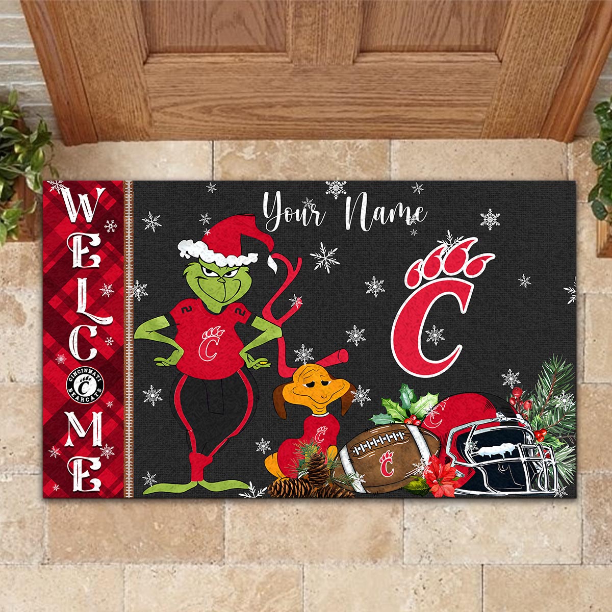 Sportswearmerch Cincinnati Bearcats NCAA x Grinch Christmas Welcome Football Doormat For Fan