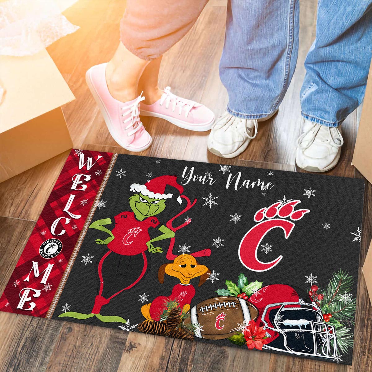 Sportswearmerch Cincinnati Bearcats NCAA x Grinch Christmas Welcome Football Doormat For Fan
