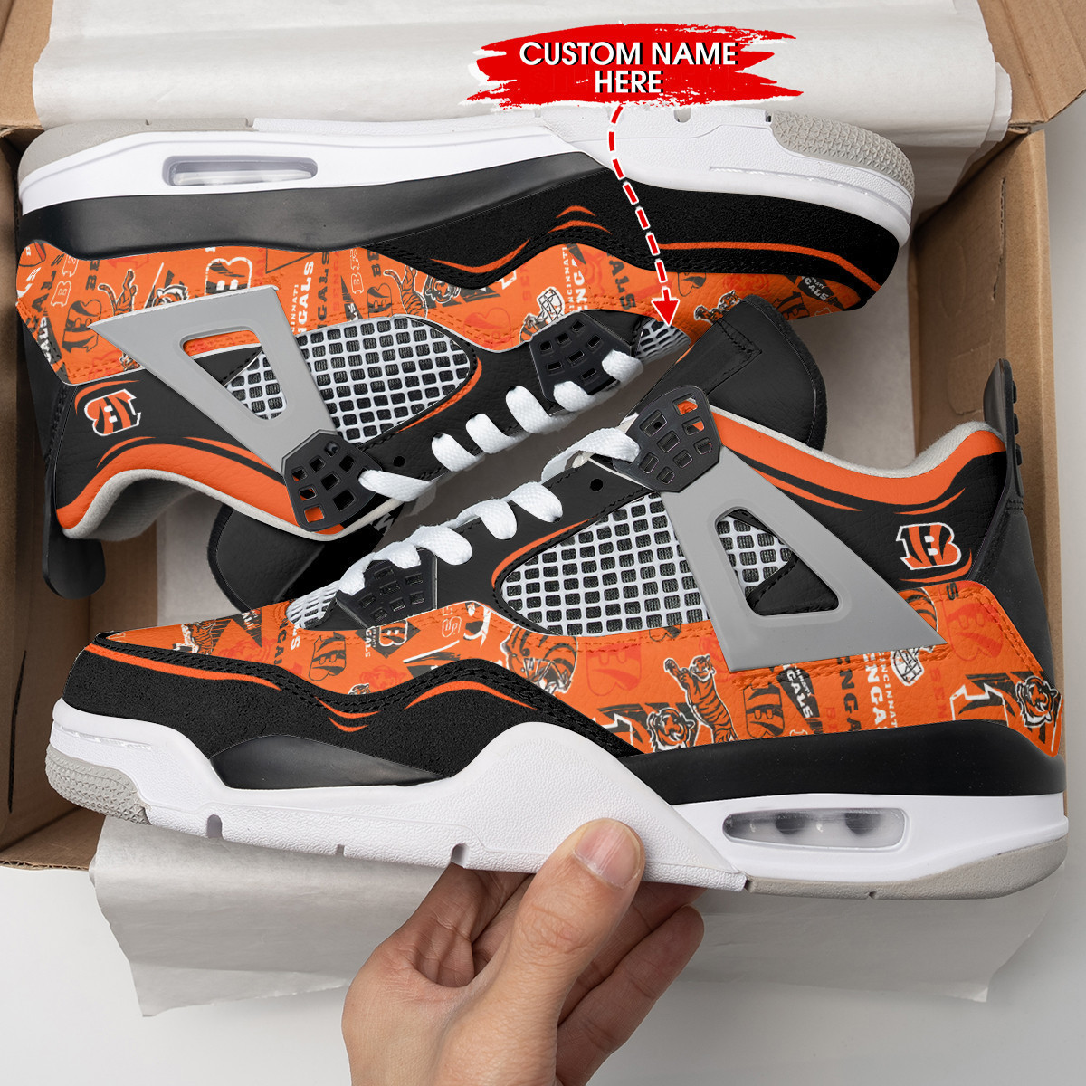Sportswearmerch Cincinnati Bengals NFL Air Jordan 4 Sneaker AJ4 Sneakers Shoes For Men And Women