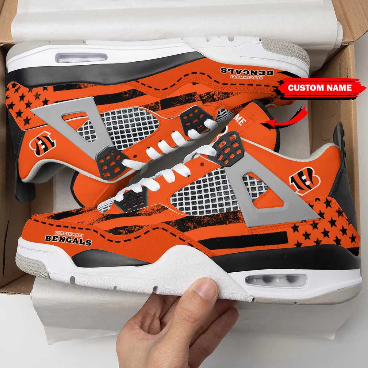 Sportswearmerch Cincinnati Bengals NFL Air Jordan 4 Sneaker AJ4 Sneakers Shoes For Men And Women