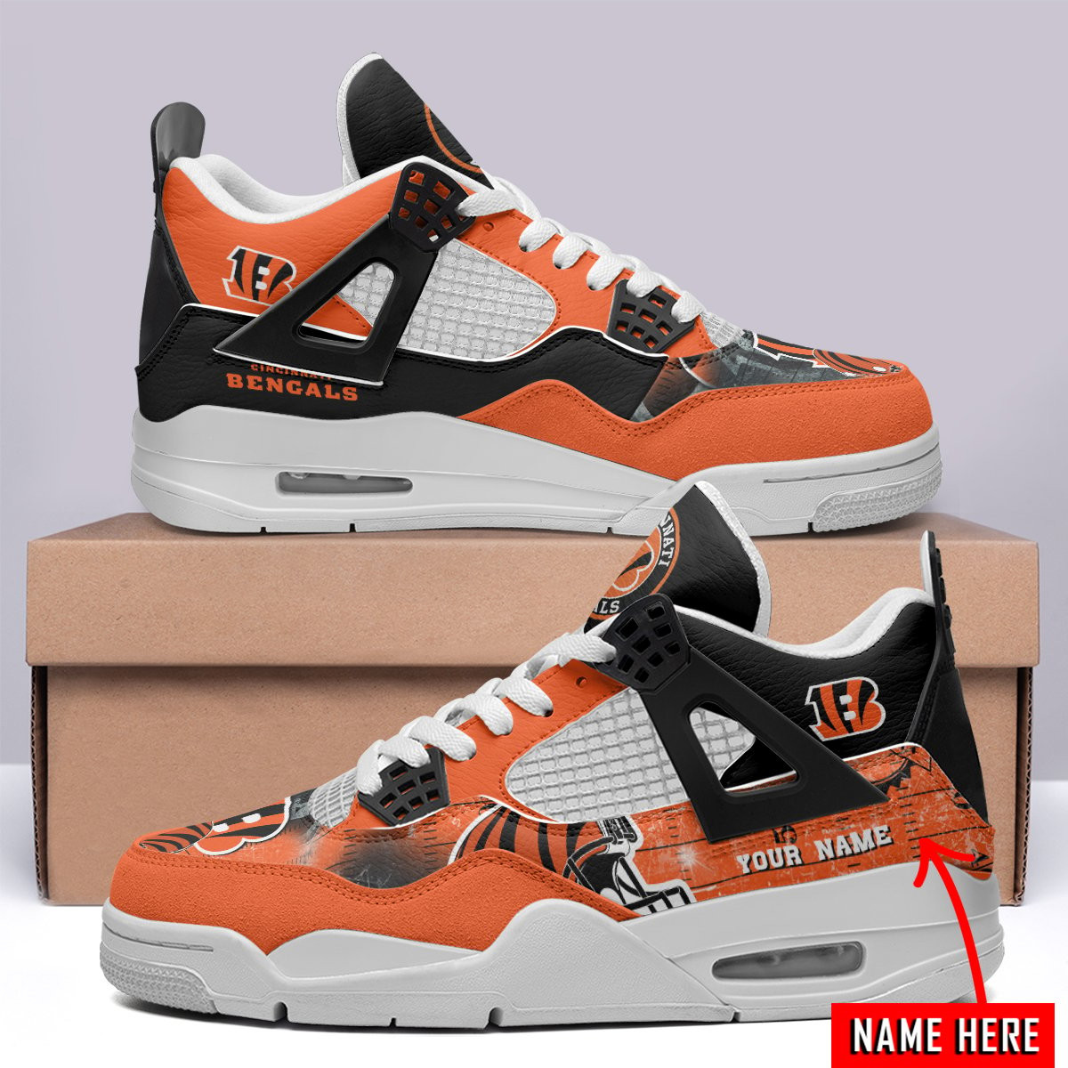 Sportswearmerch Cincinnati Bengals NFL Air Jordan 4 Sneaker AJ4 Sneakers Shoes For Men And Women