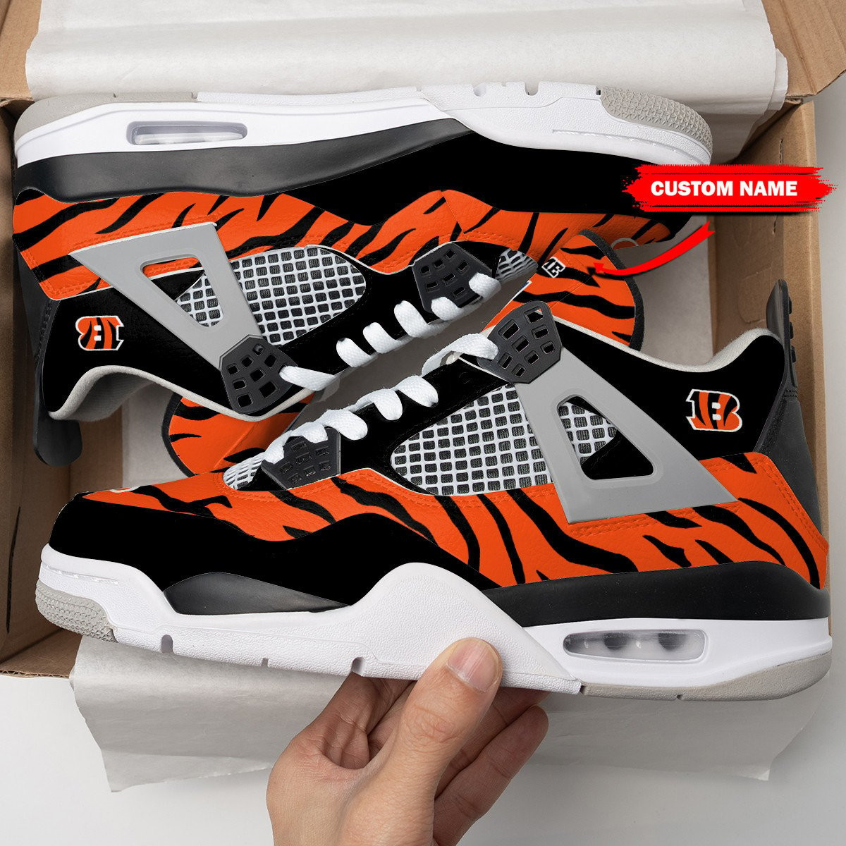 Sportswearmerch Cincinnati Bengals NFL Air Jordan 4 Sneaker AJ4 Sneakers Shoes For Men And Women