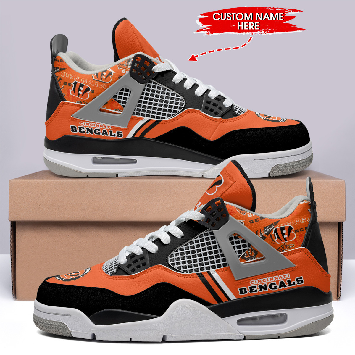 Sportswearmerch Cincinnati Bengals NFL Air Jordan 4 Sneaker AJ4 Sneakers Shoes For Men And Women