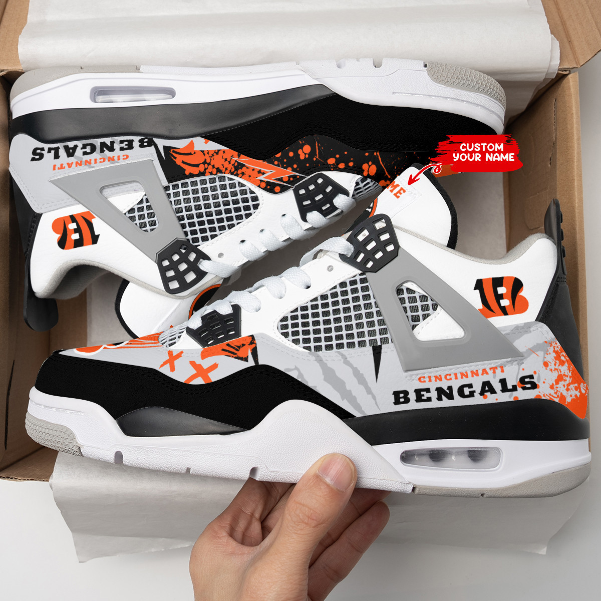 Sportswearmerch Cincinnati Bengals NFL Air Jordan 4 Sneaker AJ4 Sneakers Shoes For Men And Women