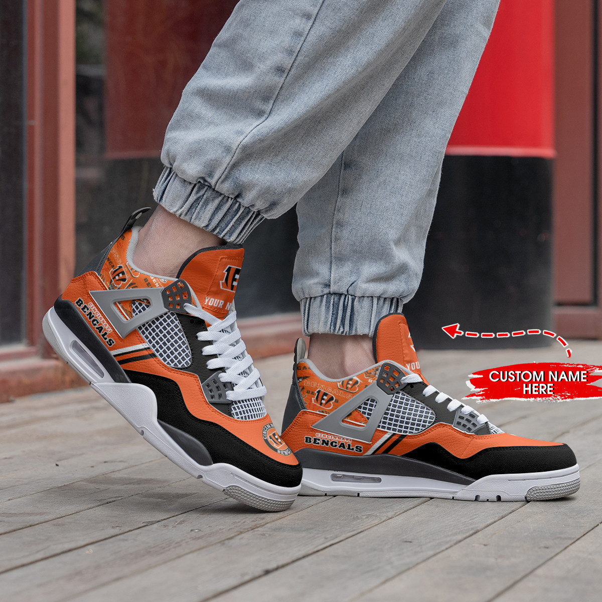 Sportswearmerch Cincinnati Bengals NFL Air Jordan 4 Sneaker AJ4 Sneakers Shoes For Men And Women