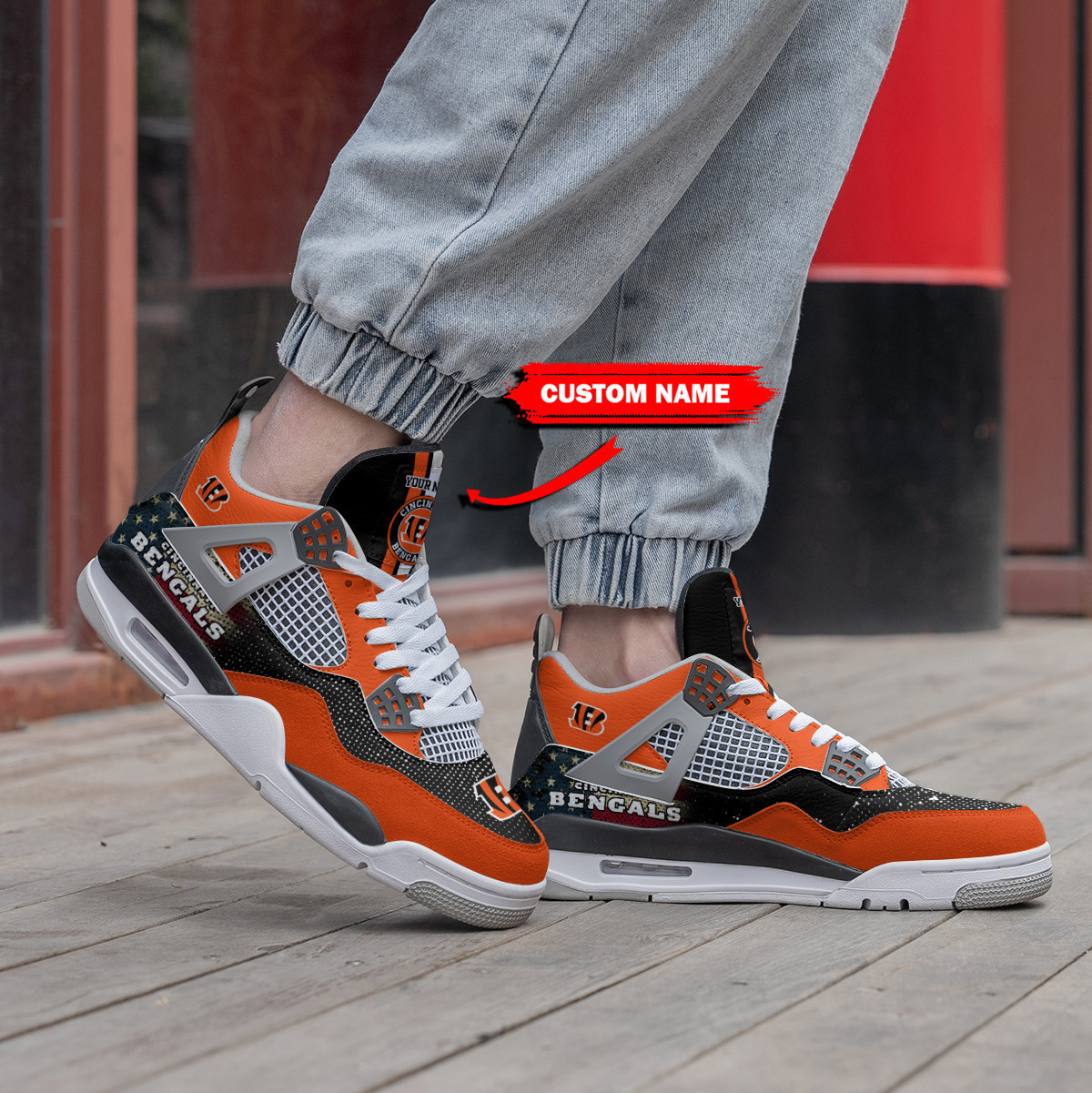 Sportswearmerch Cincinnati Bengals NFL Air Jordan 4 Sneaker AJ4 Sneakers Shoes For Men And Women