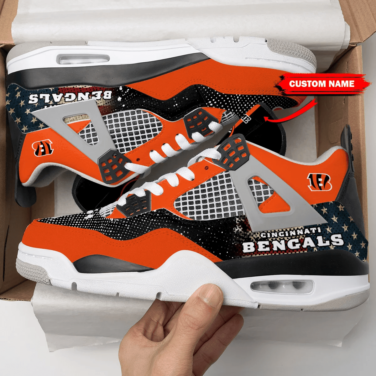 Sportswearmerch Cincinnati Bengals NFL Air Jordan 4 Sneaker AJ4 Sneakers Shoes For Men And Women