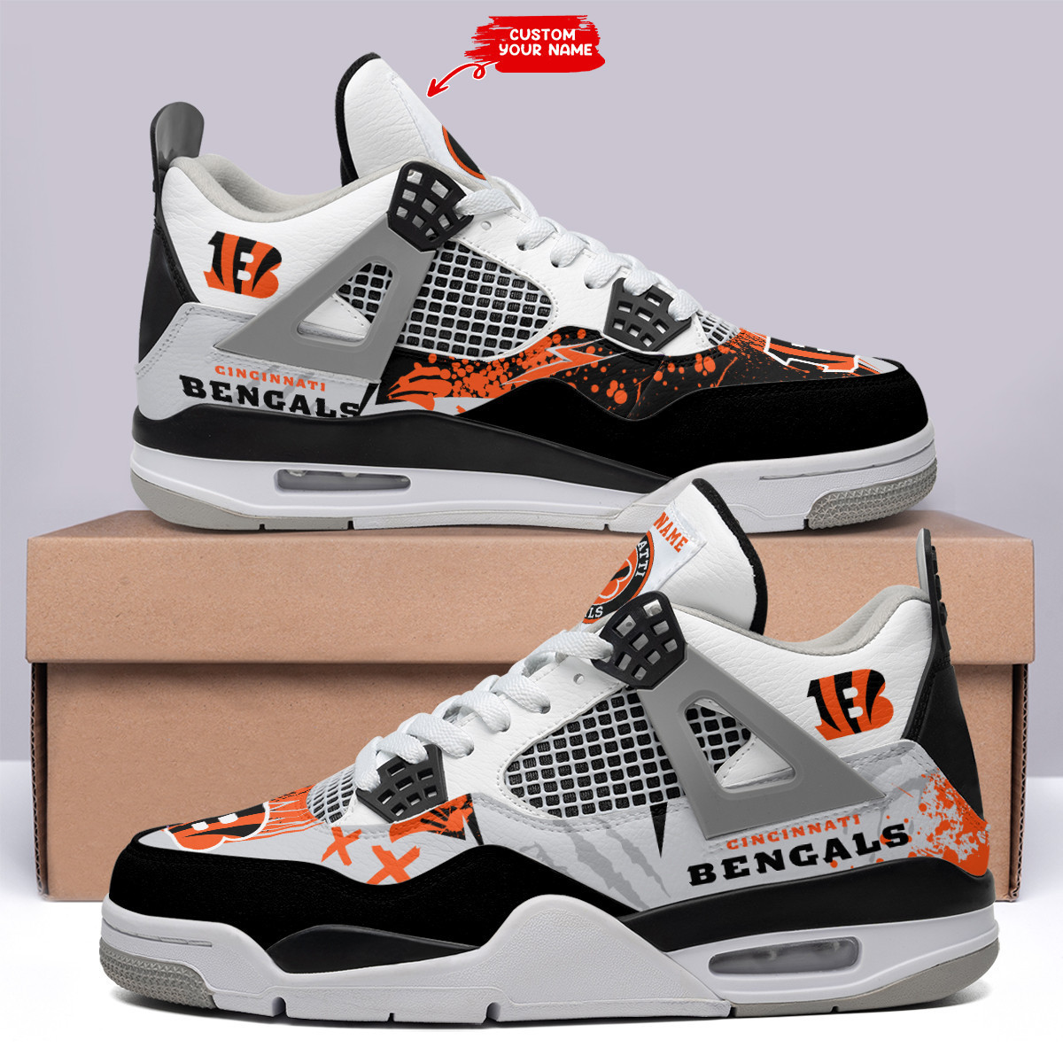 Sportswearmerch Cincinnati Bengals NFL Air Jordan 4 Sneaker AJ4 Sneakers Shoes For Men And Women