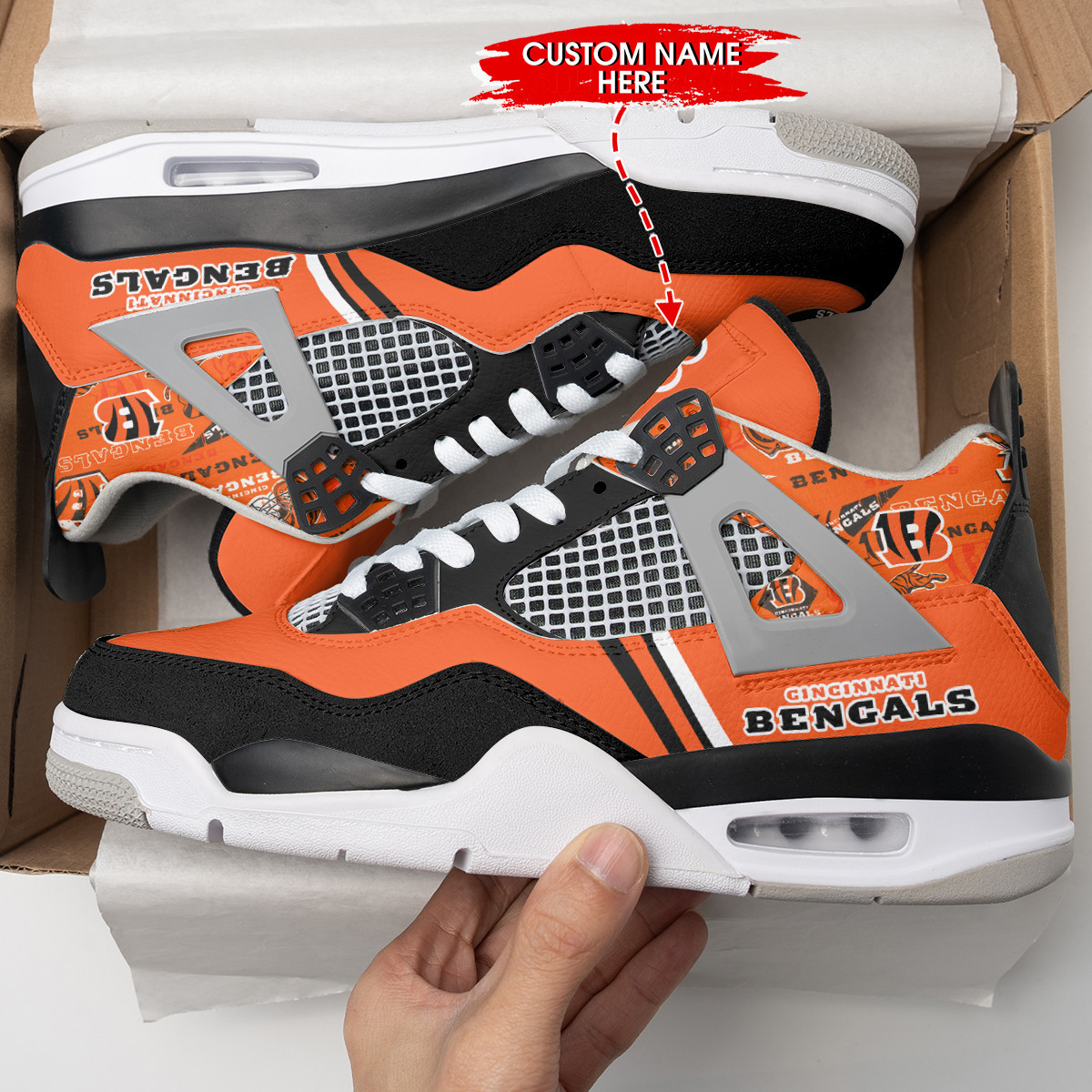Sportswearmerch Cincinnati Bengals NFL Air Jordan 4 Sneaker AJ4 Sneakers Shoes For Men And Women