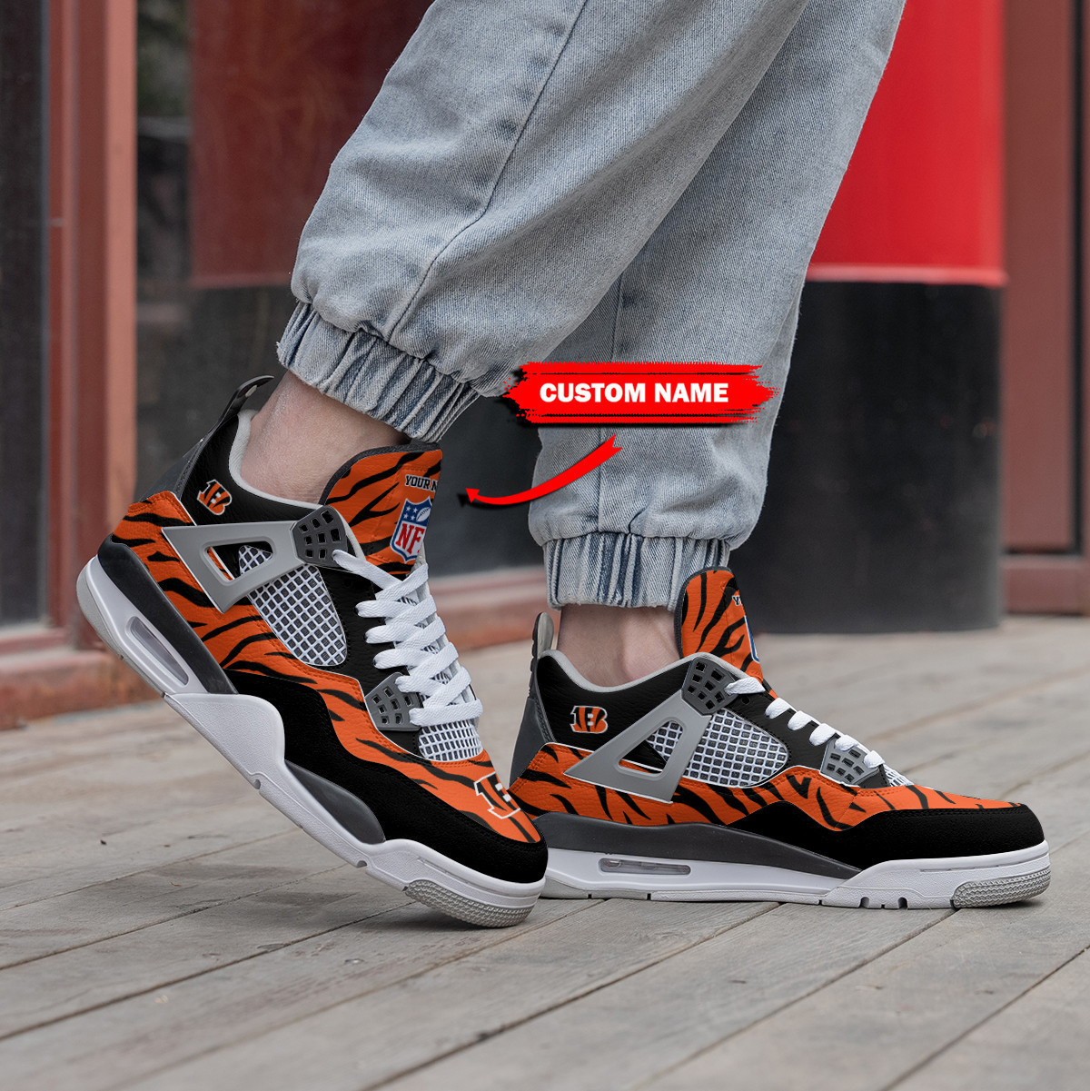 Sportswearmerch Cincinnati Bengals NFL Air Jordan 4 Sneaker AJ4 Sneakers Shoes For Men And Women