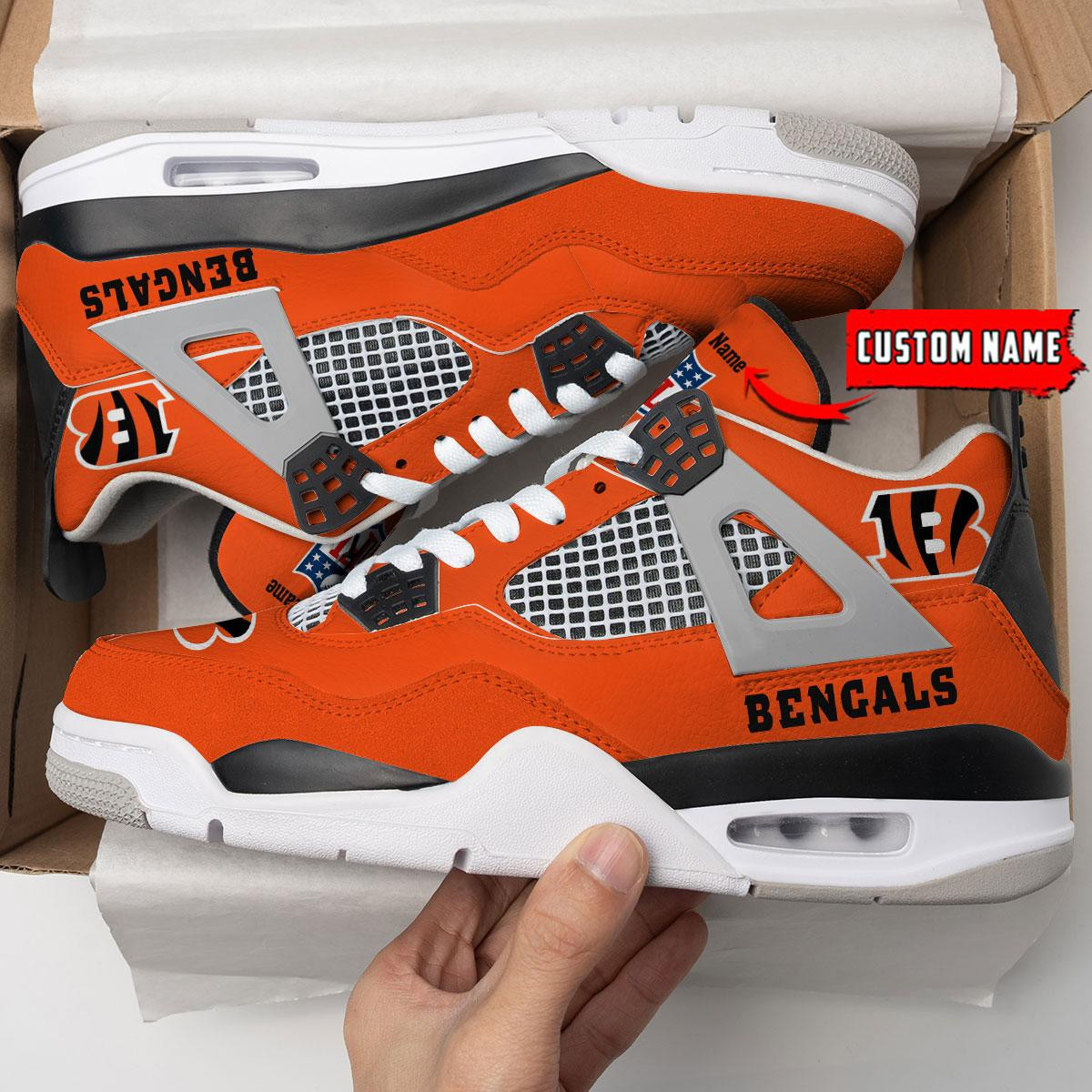 Sportswearmerch Cincinnati Bengals NFL Air Jordan 4 Sneaker AJ4 Sneakers Shoes For Men And Women