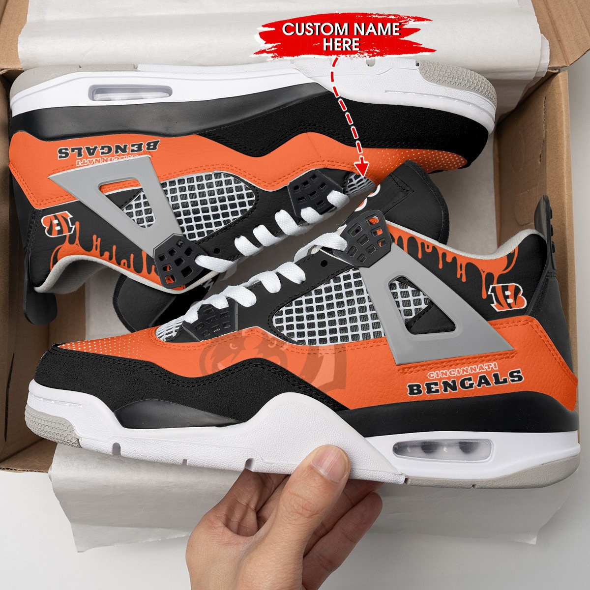Sportswearmerch Cincinnati Bengals NFL Air Jordan 4 Sneaker AJ4 Sneakers Shoes For Men And Women