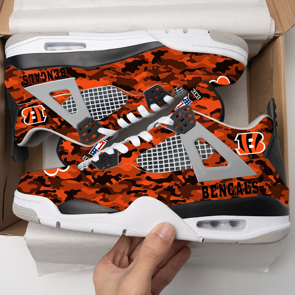 Sportswearmerch Cincinnati Bengals NFL Camo Air Jordan 4 SneakerAJ4 Sneakers Shoes For Men And Women