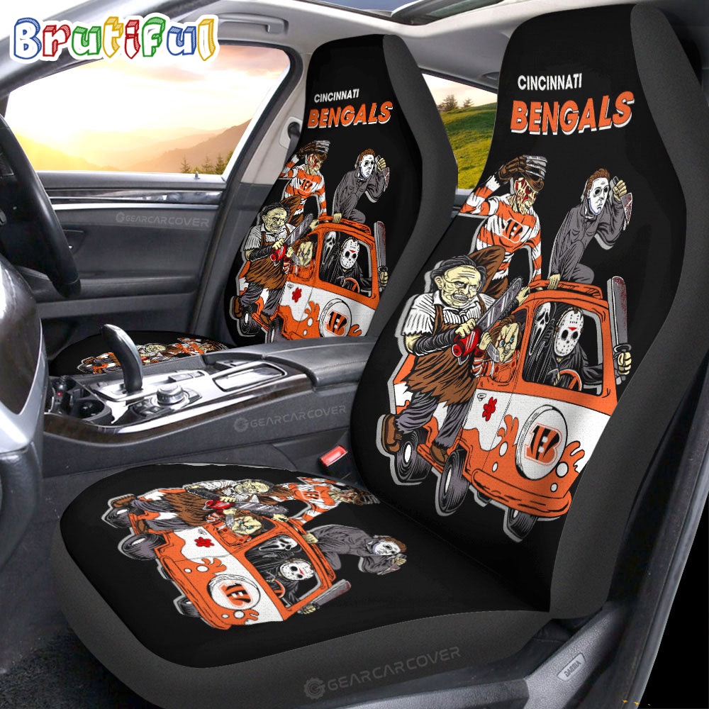 Sportswearmerch Cincinnati Bengals NFL Horror Characters Essential Halloween Car Seat Covers For Fan