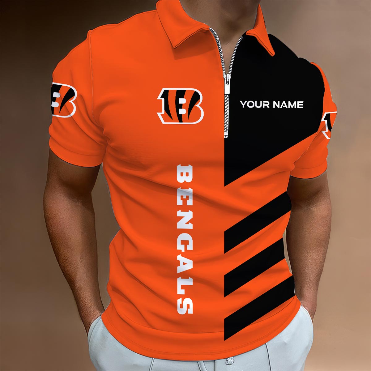 Sportswearmerch Cincinnati Bengals NFL Lapel Zip Polo Shirt For Fan