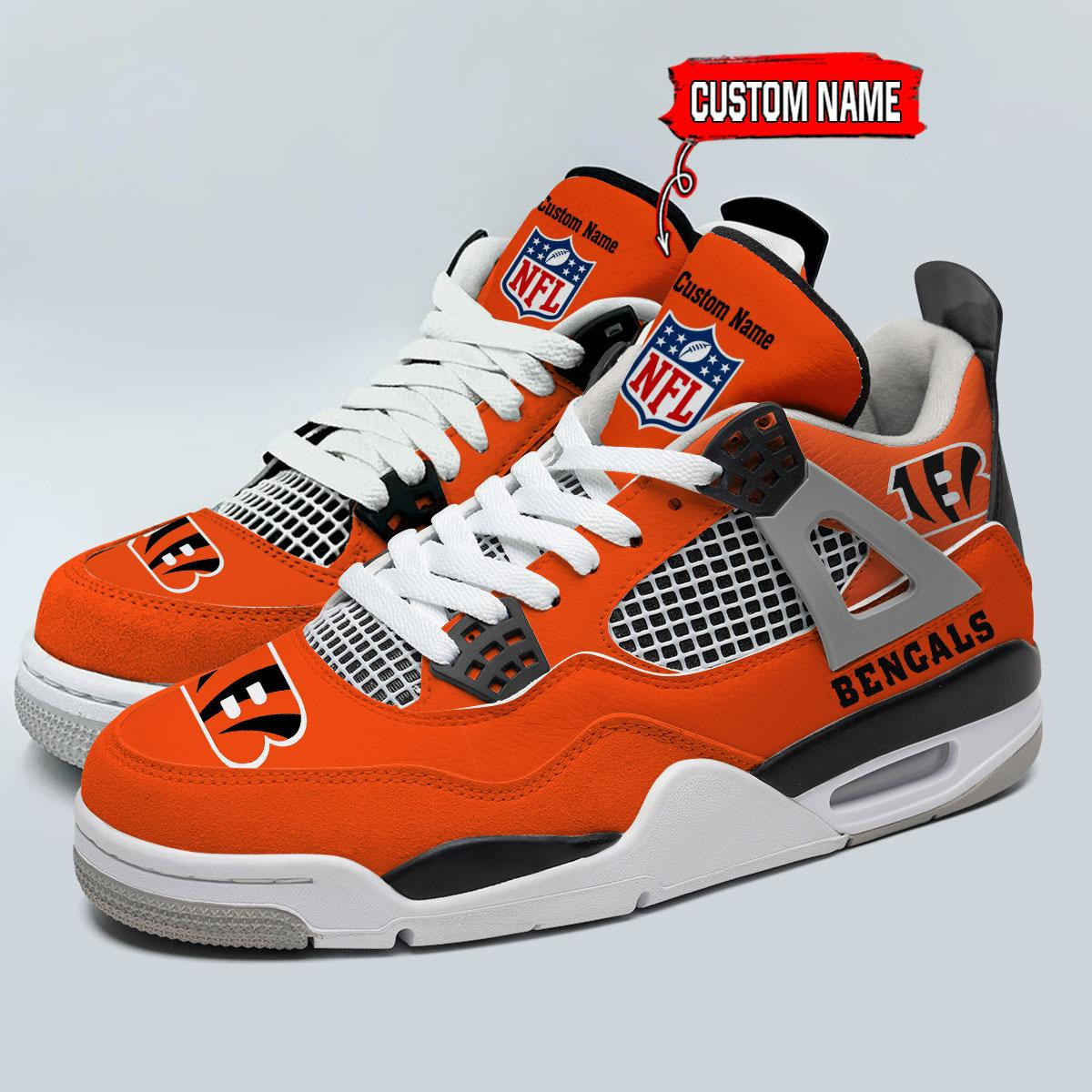 Sportswearmerch Cincinnati Bengals NFL Personalized  AJ4 Sneakers Shoes For Men And Women
