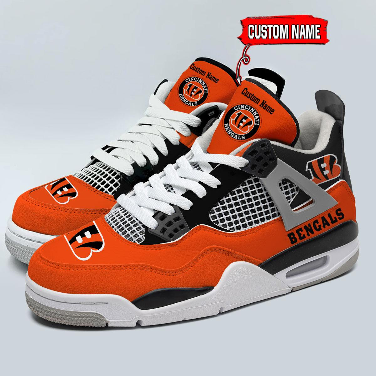 Sportswearmerch Cincinnati Bengals NFL Personalized AJ4 Sneakers Shoes For Men And Women