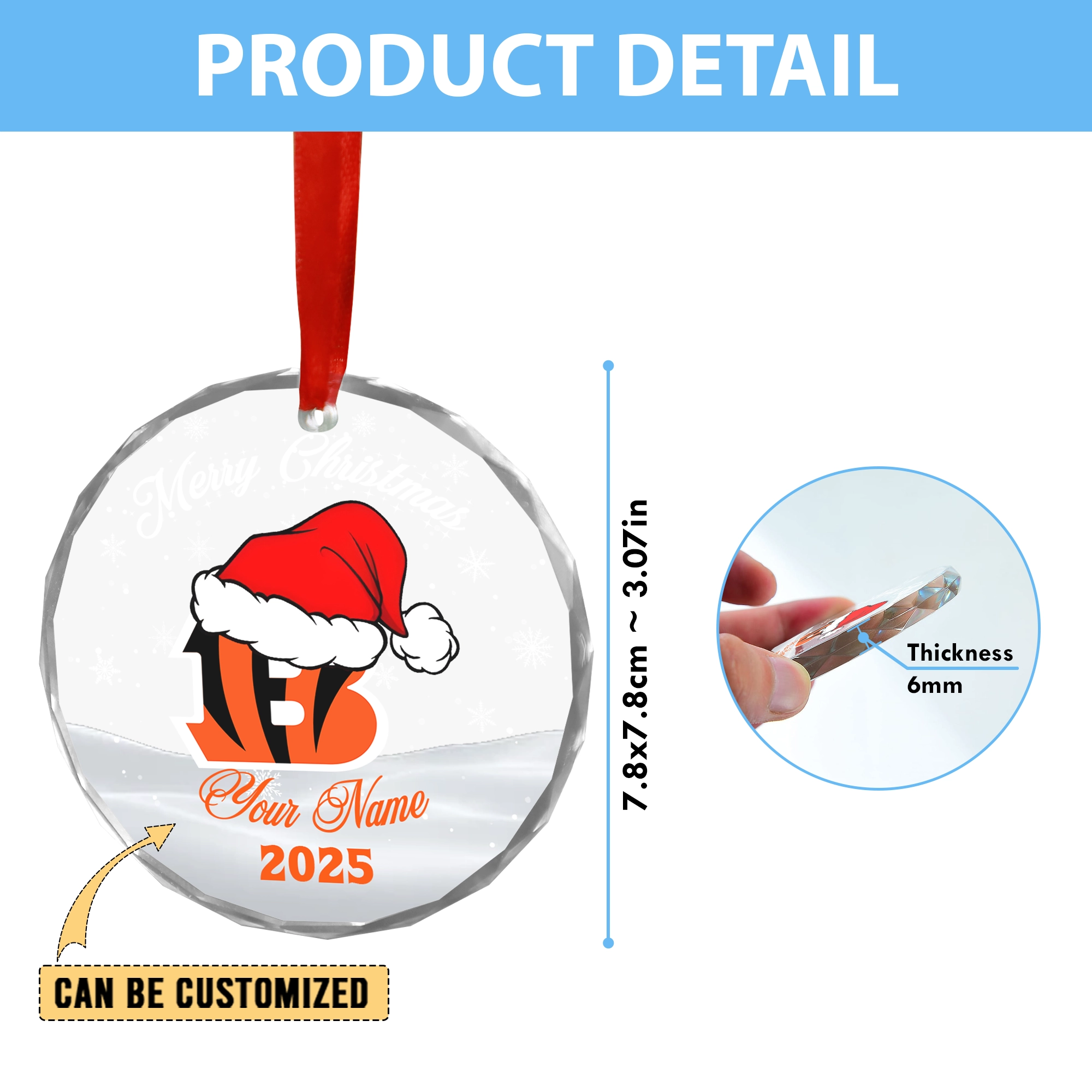 Sportswearmerch Cincinnati Bengals NFL x Christmas Glass Ornament Gift For Fan