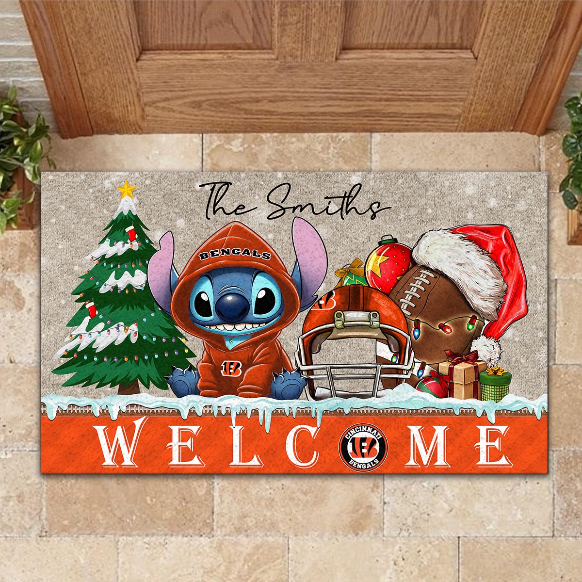 Sportswearmerch Cincinnati Bengals NFL x Cute Stitch Christmas Doormat For Fan