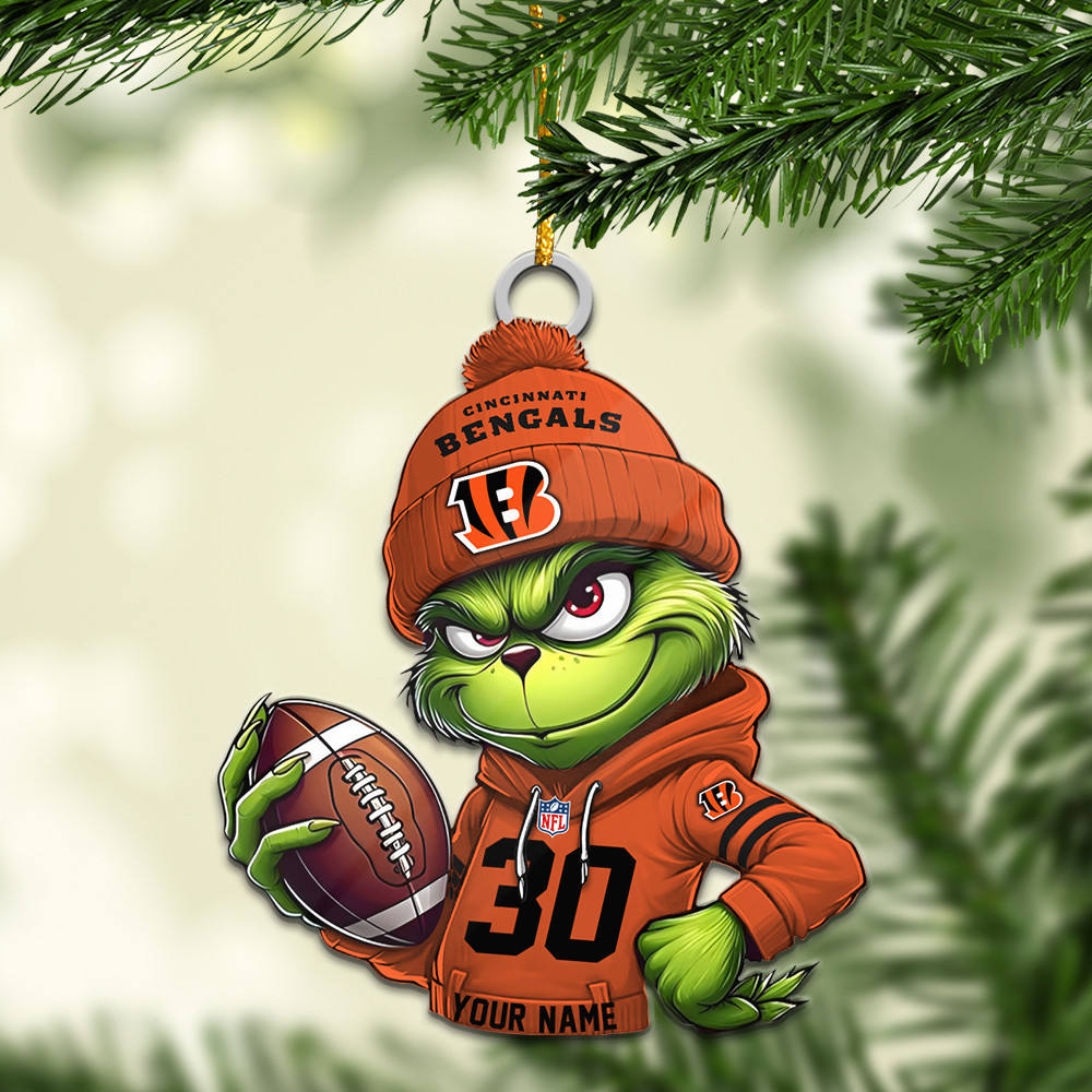Sportswearmerch Cincinnati Bengals NFL x Grinch Christmas Acrylic Ornament For Fans