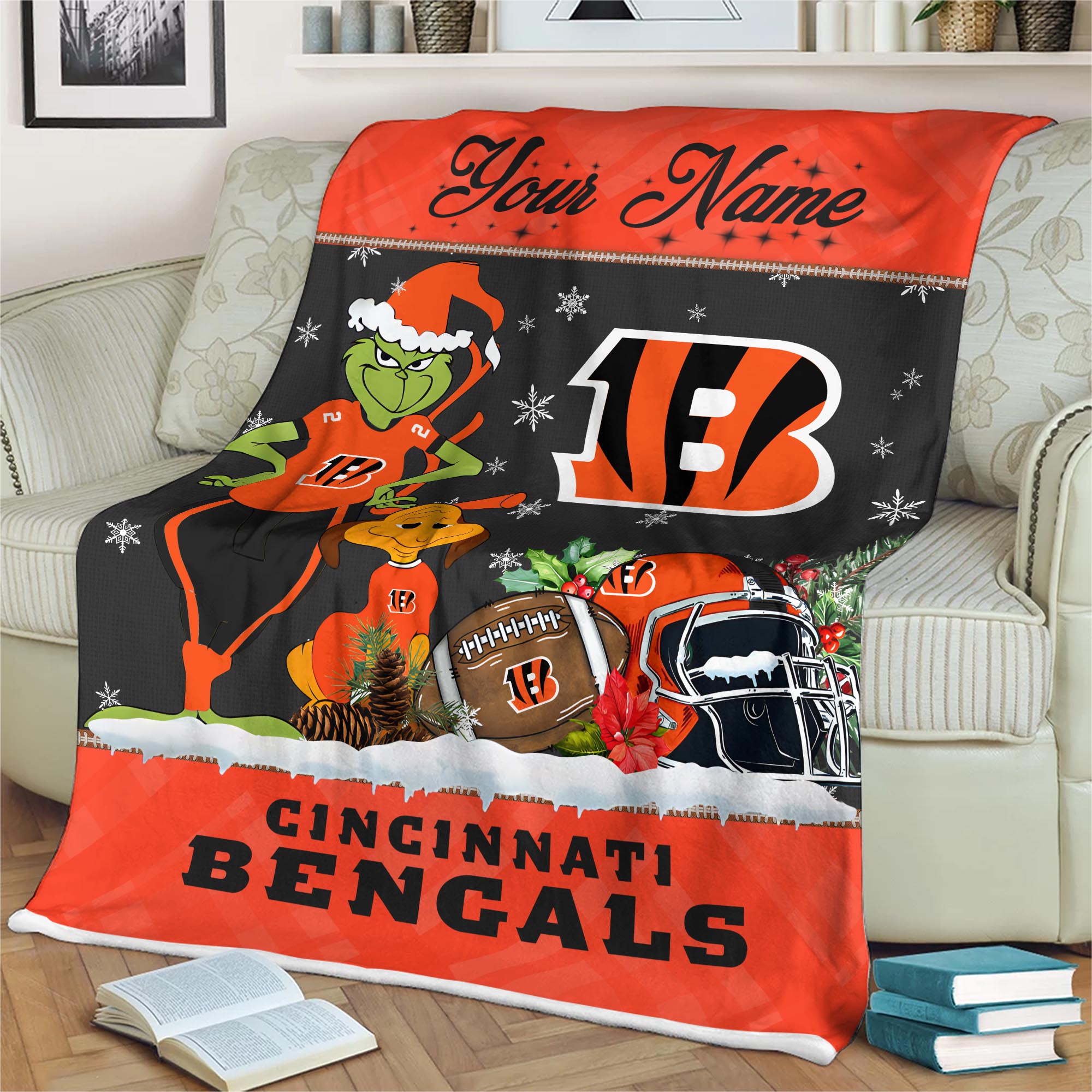 Sportswearmerch Cincinnati Bengals NFL x Grinch Christmas Fleece Blanket For Fan