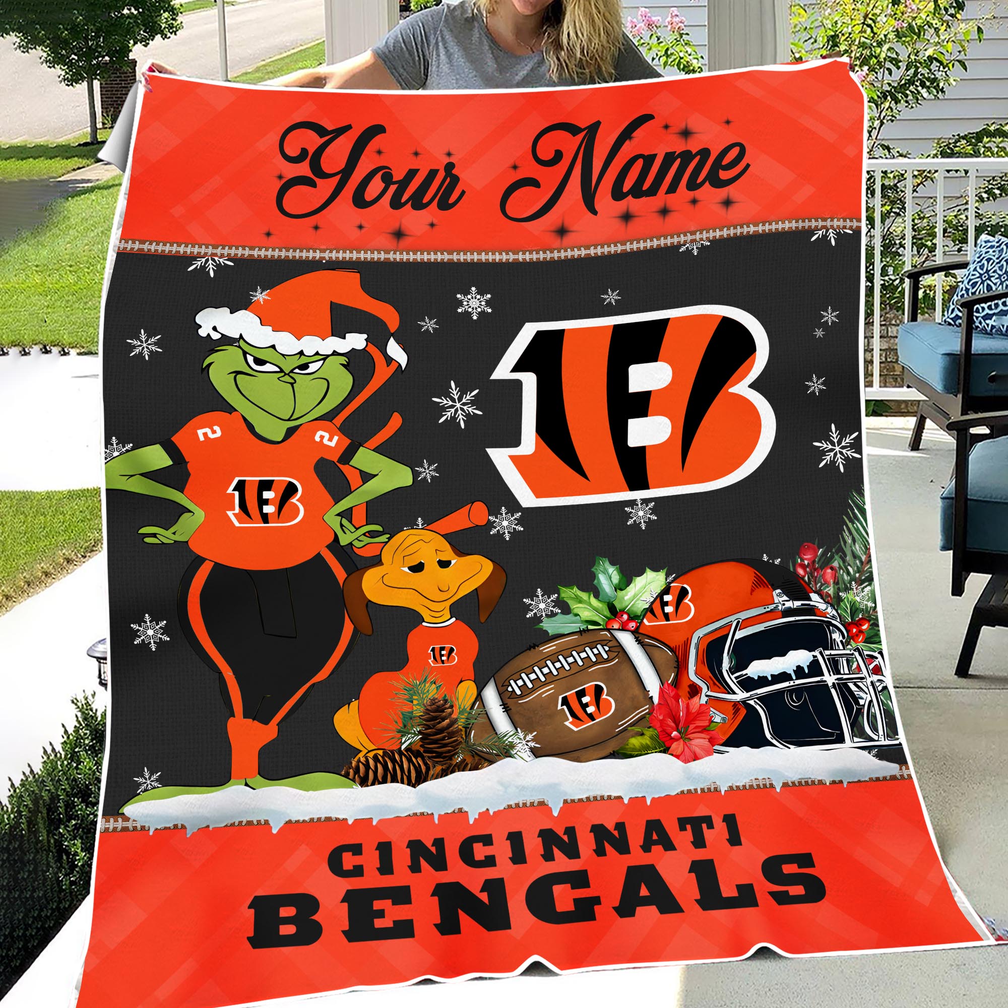 Sportswearmerch Cincinnati Bengals NFL x Grinch Christmas Fleece Blanket For Fan