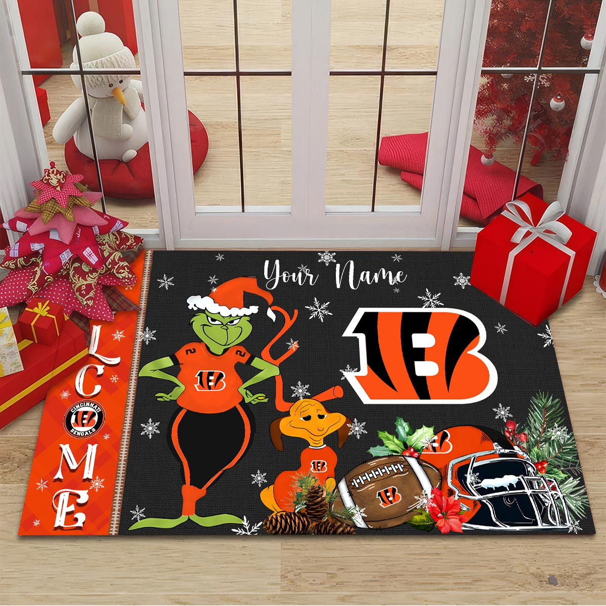 Sportswearmerch Cincinnati Bengals NFL x Grinch Christmas Welcome Football Doormat For Fan