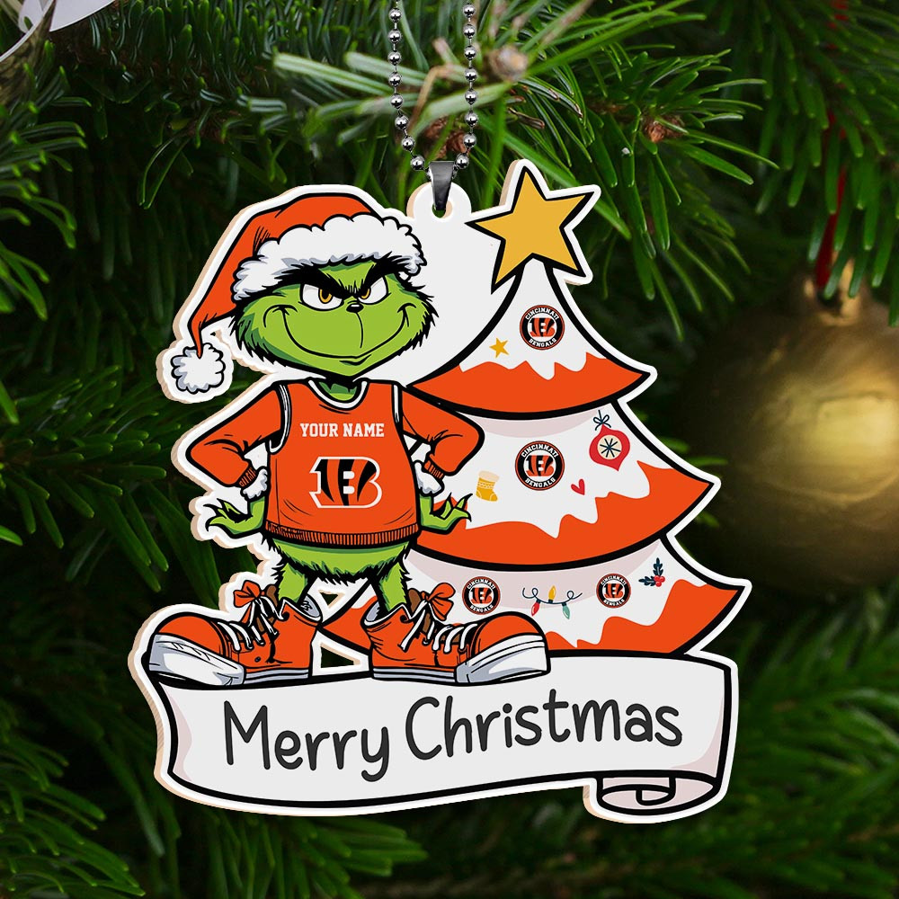 Sportswearmerch Cincinnati Bengals NFL x Grinch Merry Christmas Acrylic Ornament For Fans