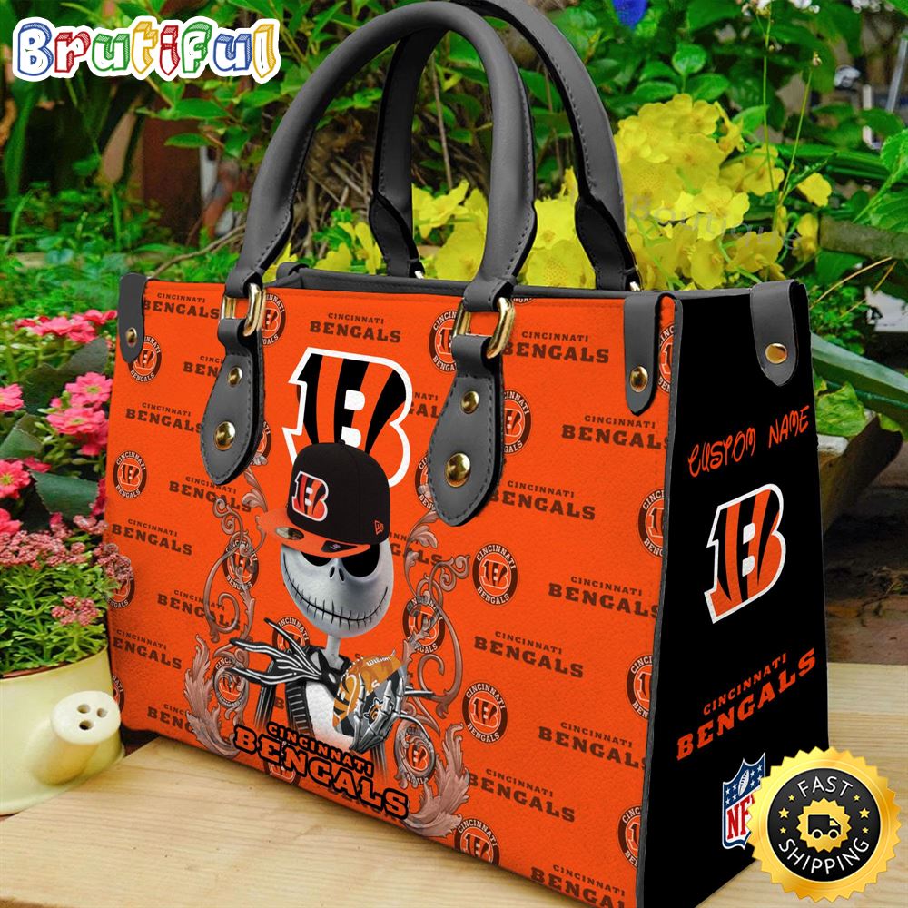 Sportswearmerch Cincinnati Bengals NFL x Jack Skellington Women Leather Bag For Fan