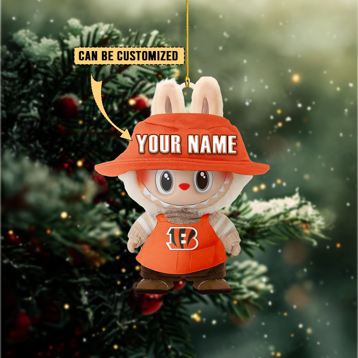 Sportswearmerch Cincinnati Bengals NFL x Labubu Christmas Personalized Acrylic Ornament Gift For Fans